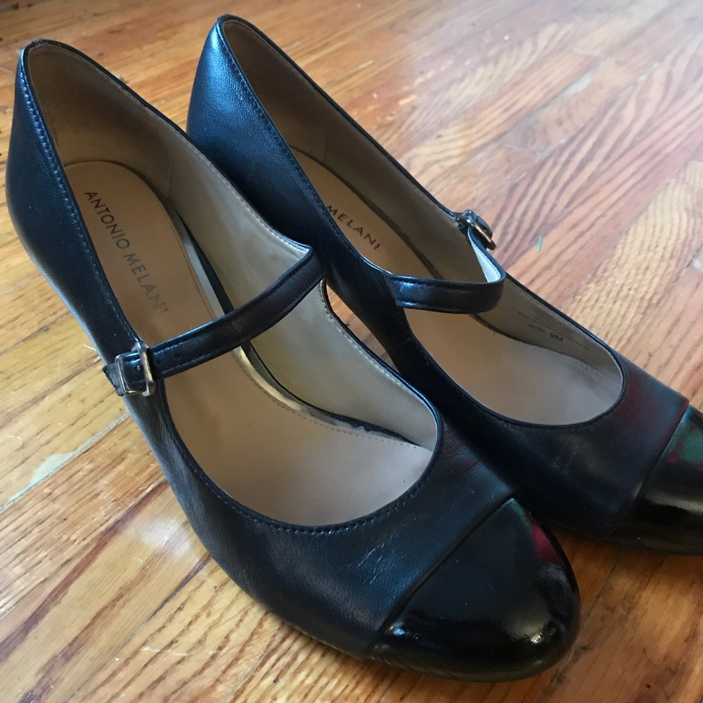 Antonio Melani Mary Jane Black Leather Heels 9